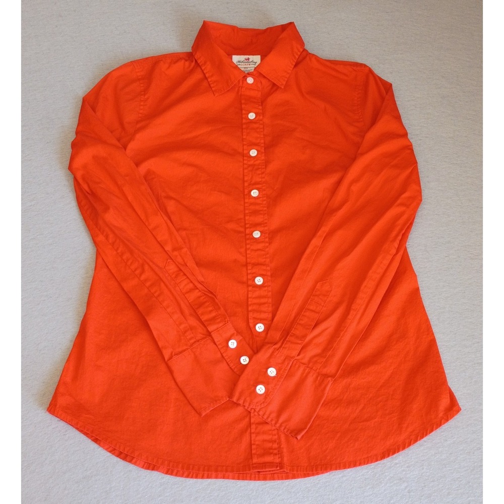 J Crew Shirt Womens XS Orange Haberdashery Refined Stretch 3/4 Sleeve Button Up